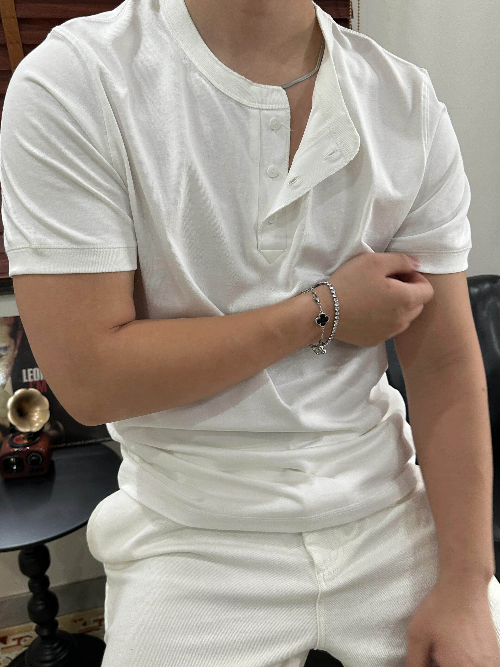 Mens Cotton Henley Neck Short Sleeve T-Shirt